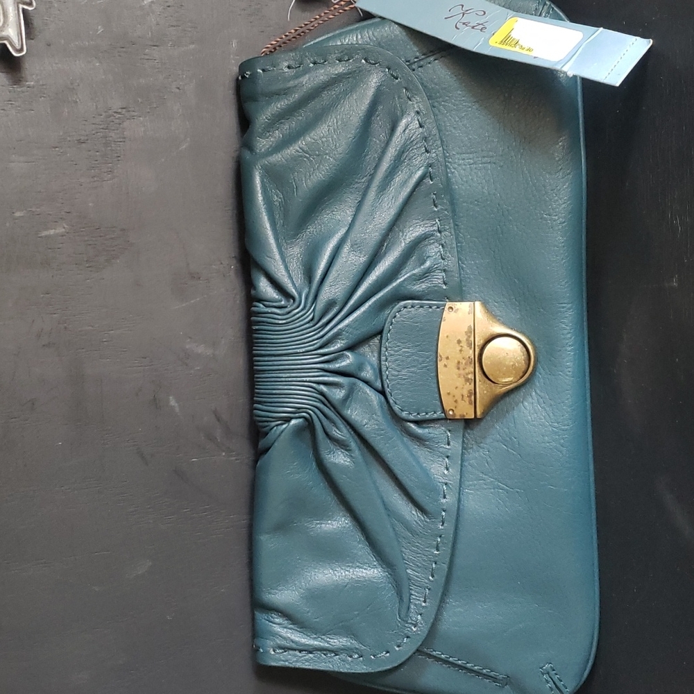 NWT Kate Landry clutch with brass buckle